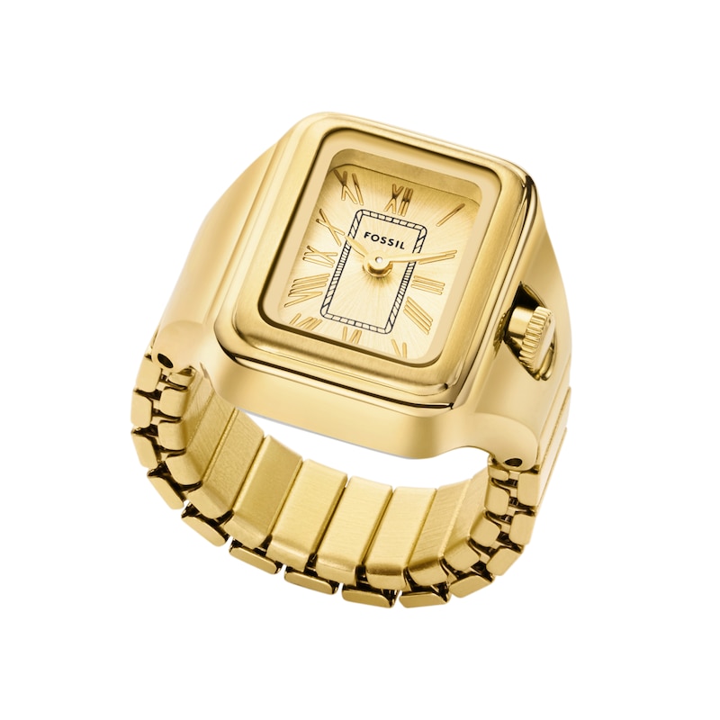 Main Image 1 of Ladies’ Fossil Raquel Gold-Tone IP Ring Watch with Rectangular Gold-Tone Sunray Dial (Model: ES5343)