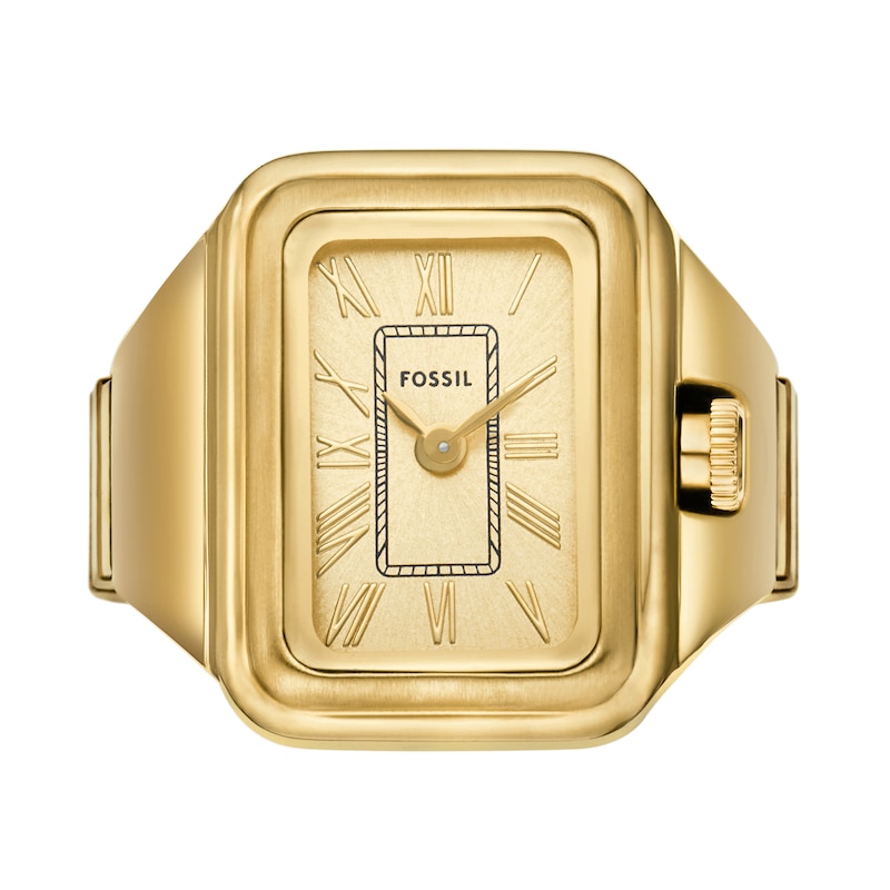 Main Image 2 of Ladies’ Fossil Raquel Gold-Tone IP Ring Watch with Rectangular Gold-Tone Sunray Dial (Model: ES5343)