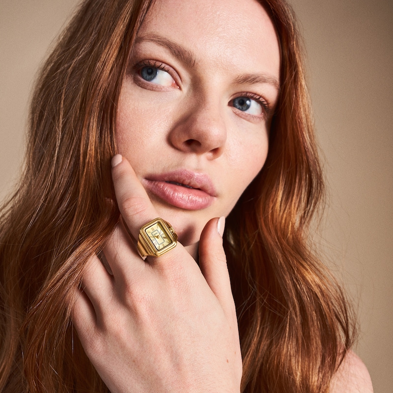 Main Image 5 of Ladies’ Fossil Raquel Gold-Tone IP Ring Watch with Rectangular Gold-Tone Sunray Dial (Model: ES5343)