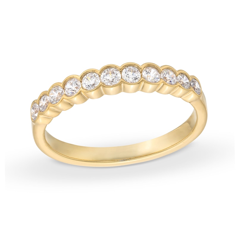 Main Image 1 of 3/8 CT. T.W. Diamond Bezel-Set Eleven Stone Scallop Edge Anniversary Band in 14K Gold