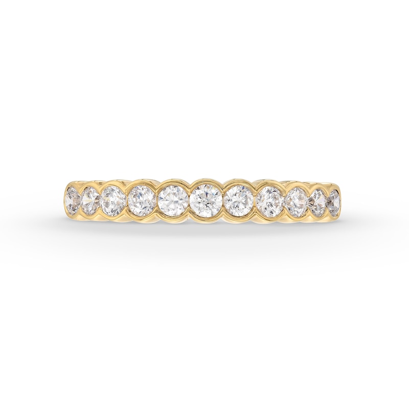 Main Image 4 of 3/8 CT. T.W. Diamond Bezel-Set Eleven Stone Scallop Edge Anniversary Band in 14K Gold