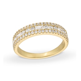 5/8 CT. T.W. Baguette and Round Diamond Triple Row Anniversary Band in 14K Gold