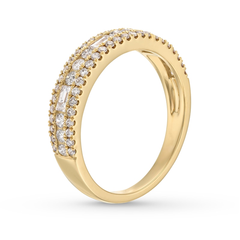 Main Image 3 of 5/8 CT. T.W. Baguette and Round Diamond Triple Row Anniversary Band in 14K Gold