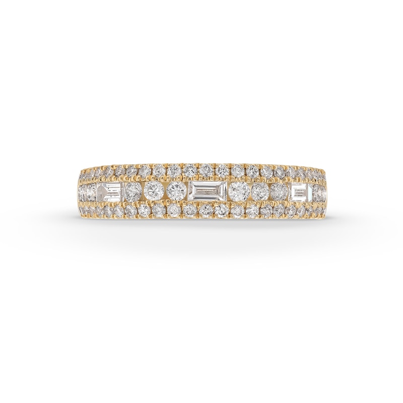 Main Image 4 of 5/8 CT. T.W. Baguette and Round Diamond Triple Row Anniversary Band in 14K Gold