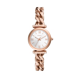 Ladies’ Fossil Carlie Rose-Tone IP Watch with Silver-Tone Sunray Dial (Model: ES5330)
