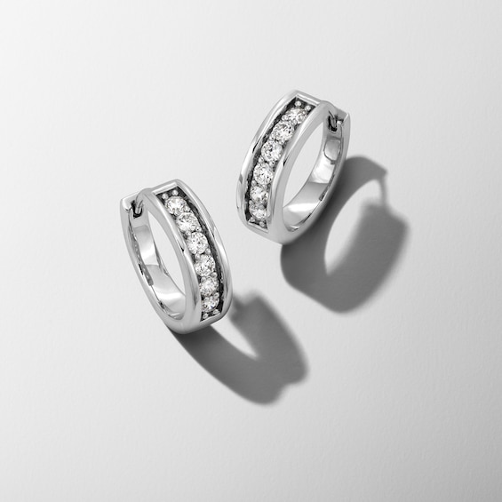 1/2 CT. T.w. Certified Lab-Grown Diamond Huggie Hoop Earrings in 14K White Gold (F/Si2)