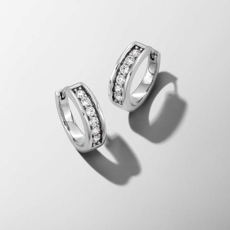 Main Image 1 of 1/2 CT. T.W. Certified Lab-Grown Diamond Huggie Hoop Earrings in 14K White Gold (F/SI2)