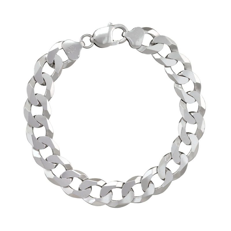 Main Image 1 of 12.2mm Diamond-Cut Flat Curb Chain Bracelet in Solid Sterling Silver - 8.5"