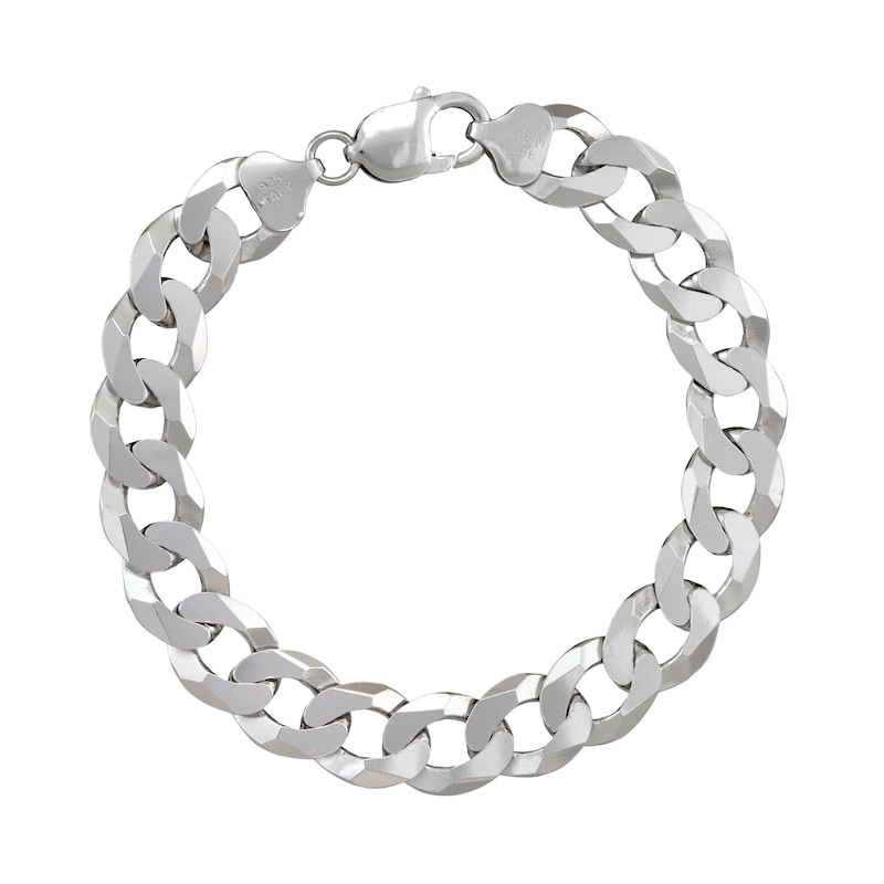 12.2mm Diamond-Cut Flat Curb Chain Bracelet in Solid Sterling Silver - 8.5"