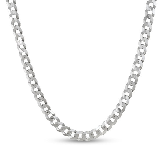 6.7mm Diamond-Cut Flat Curb Chain Necklace in Solid Sterling Silver - 22"