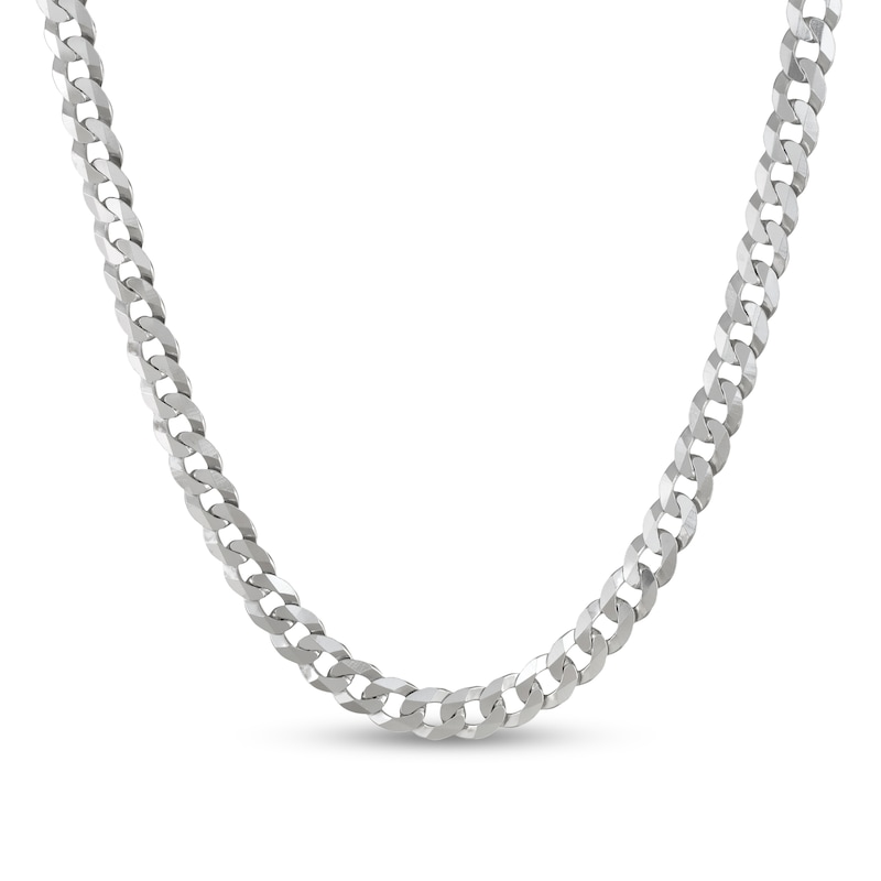 Main Image 1 of 6.7mm Diamond-Cut Flat Curb Chain Necklace in Solid Sterling Silver - 24"
