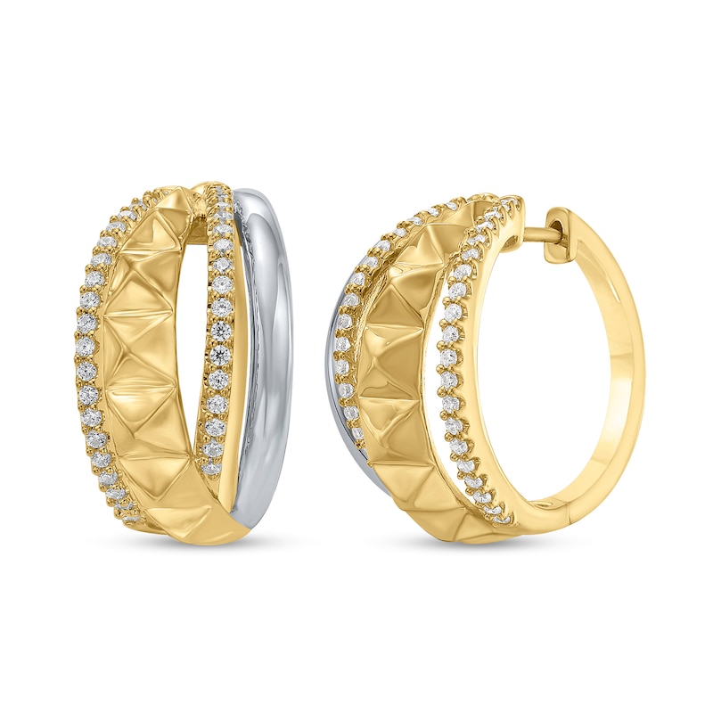 Main Image 1 of 1/2 CT. T.W. Certified Lab-Grown Diamond Multi-Row Hoop Earrings in Sterling Silver and 10K Gold Plate (I/SI2)