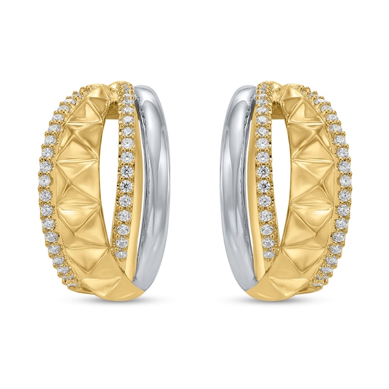1/2 CT. T.w. Lab-Grown Diamond Multi-Row Hoop Earrings in Sterling Silver and 10K Gold Plate (I/Si2)