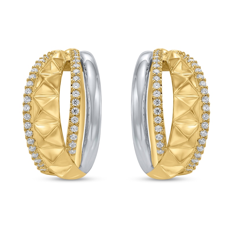 Main Image 2 of 1/2 CT. T.W. Certified Lab-Grown Diamond Multi-Row Hoop Earrings in Sterling Silver and 10K Gold Plate (I/SI2)