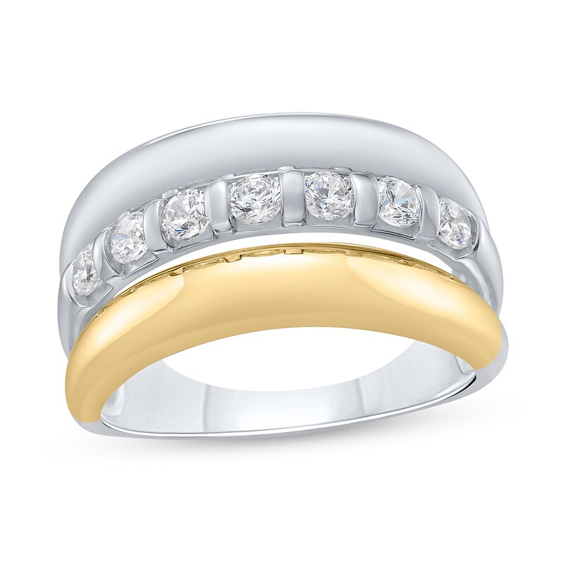 1/2 CT. T.W. Certified Lab-Created Diamond Domed-Row Ring in Sterling Silver and 10K Gold Plate (I/SI2)