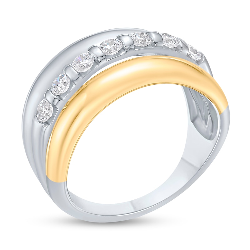 1/2 CT. T.W. Certified Lab-Created Diamond Domed-Row Ring in Sterling Silver and 10K Gold Plate (I/SI2)