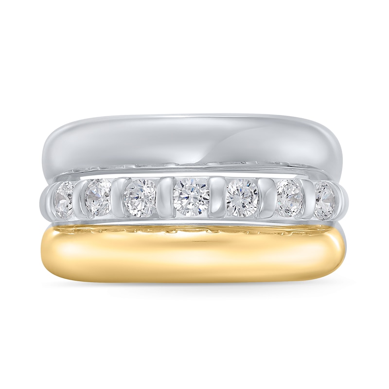 1/2 CT. T.W. Certified Lab-Created Diamond Domed-Row Ring in Sterling Silver and 10K Gold Plate (I/SI2)