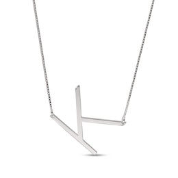 Sideways Uppercase Block Initial Necklace in Sterling Silver (1 Initial)