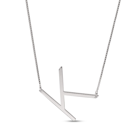 Sideways Uppercase Block Initial Necklace in Sterling Silver (1 Initial)