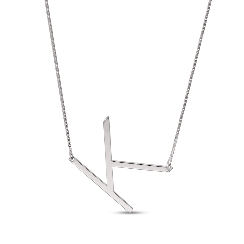 Main Image 1 of Sideways Uppercase Block Initial Necklace in Sterling Silver (1 Initial)