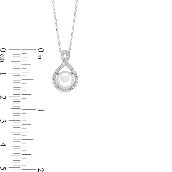 7.0mm Button Freshwater Cultured Pearl and 1/10 CT. T.w. Diamond Infinity Pendant in 10K White Gold
