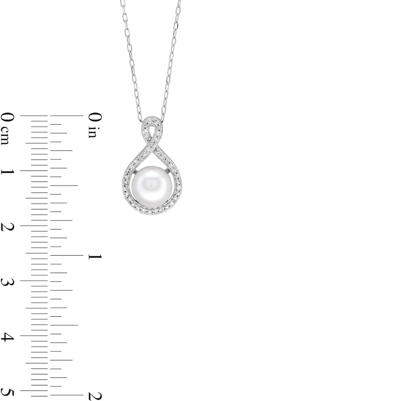 Main Image 4 of 7.0mm Button Freshwater Cultured Pearl and 1/10 CT. T.W. Diamond Infinity Pendant in 10K White Gold