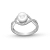 Thumbnail Image 1 of 7.0mm Button Freshwater Cultured Pearl and 1/10 CT. T.W. Diamond Infinity Twist Shank Ring in 10K White Gold