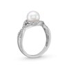 Thumbnail Image 3 of 7.0mm Button Freshwater Cultured Pearl and 1/10 CT. T.W. Diamond Infinity Twist Shank Ring in 10K White Gold