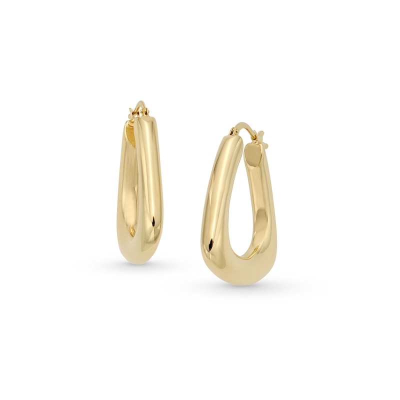 Main Image 1 of Graduating Triangle Hoop Earrings in Sculpted Hollow 14K Gold