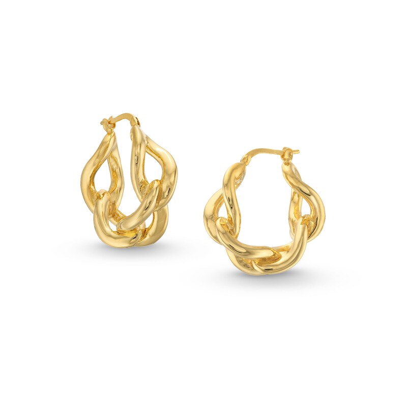 Twist Chain Link Hoop Earrings in Sculpted Hollow 14K Gold