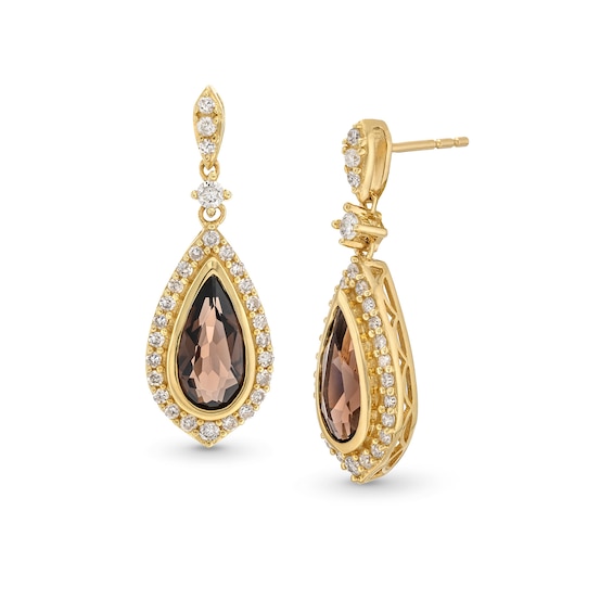 Pear-Shaped Smoky Quartz and 1/2 CT. T.w. Diamond Drop Earrings in 10K Gold