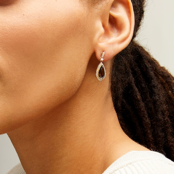 Pear-Shaped Smoky Quartz and 1/2 CT. T.w. Diamond Drop Earrings in 10K Gold