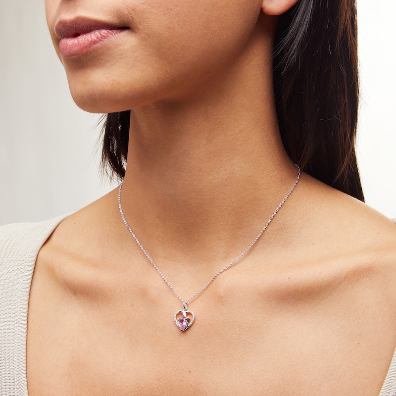 Enchanted Disney Pear-Shaped Onyx and Pink Lab-Created Sapphire with Diamond Two Piece Heart Pendant Set in Silver