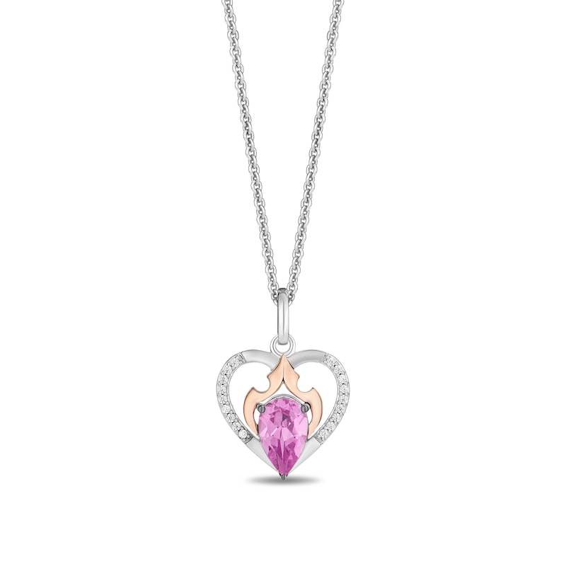 Enchanted Disney Pear-Shaped Onyx and Pink Lab-Created Sapphire with Diamond Two Piece Heart Pendant Set in Silver