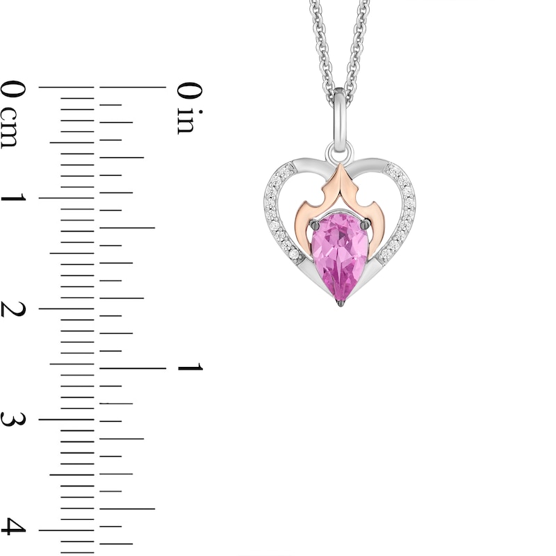 Enchanted Disney Pear-Shaped Onyx and Pink Lab-Created Sapphire with Diamond Two Piece Heart Pendant Set in Silver