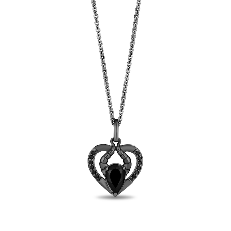 Enchanted Disney Pear-Shaped Onyx and Pink Lab-Created Sapphire with Diamond Two Piece Heart Pendant Set in Silver