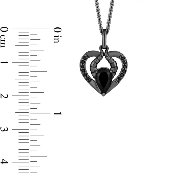 Enchanted Disney Pear-Shaped Onyx and Pink Lab-Created Sapphire with Diamond Two Piece Heart Pendant Set in Silver