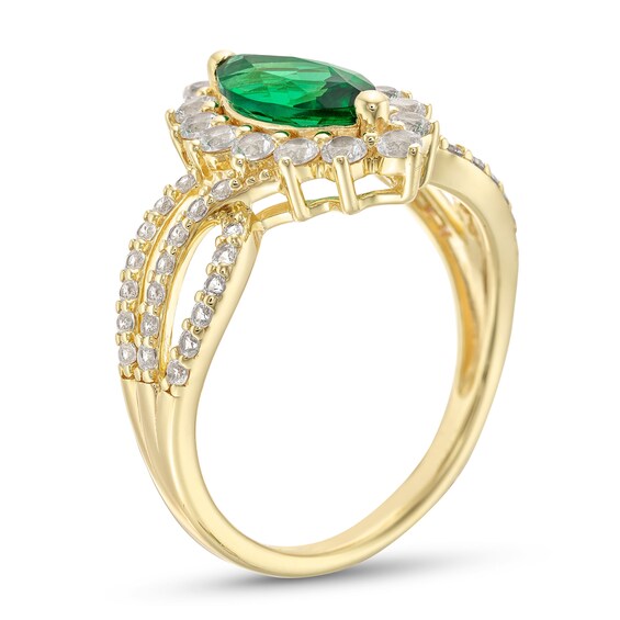 Lab-Created Emerald and White Lab-Created Sapphire Pendant, Ring and Earrings Set in Sterling Silver with Gold Plate