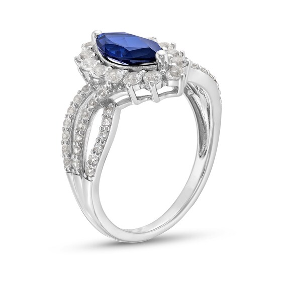 Marquise-Cut Blue and White Lab-Created Sapphire Frame Pendant, Ring and Stud Earrings Set in Sterling Silver - Size 7