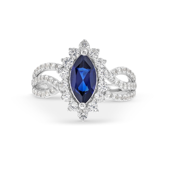 Marquise-Cut Blue and White Lab-Created Sapphire Frame Pendant, Ring and Stud Earrings Set in Sterling Silver - Size 7