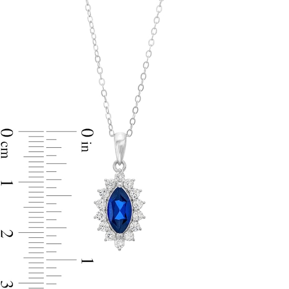 Marquise-Cut Blue and White Lab-Created Sapphire Frame Pendant, Ring and Stud Earrings Set in Sterling Silver - Size 7