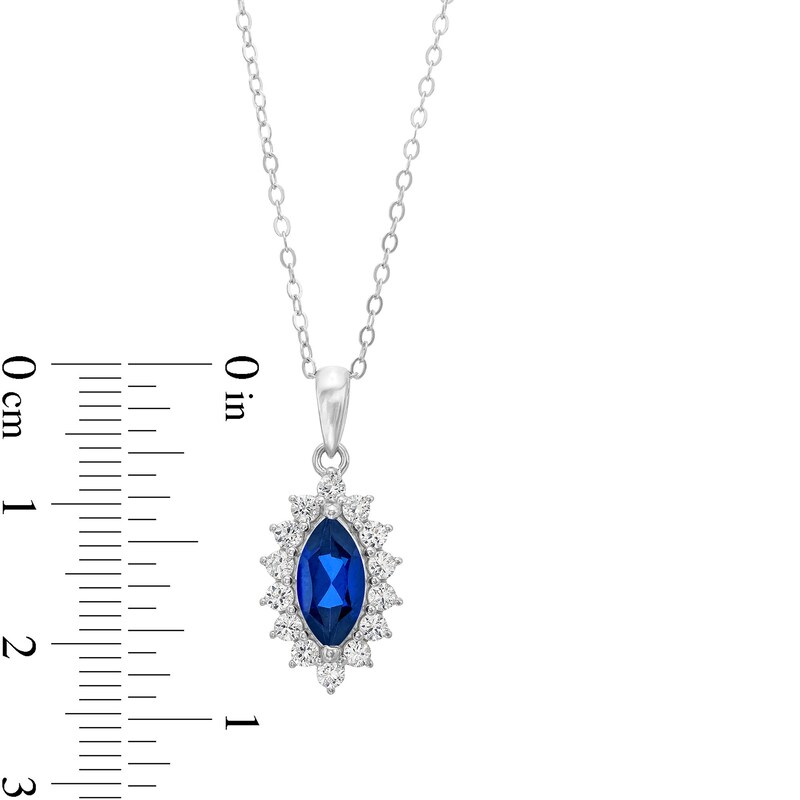 Main Image 5 of Marquise-Cut Blue and White Lab-Created Sapphire Frame Pendant, Ring and Stud Earrings Set in Sterling Silver - Size 7