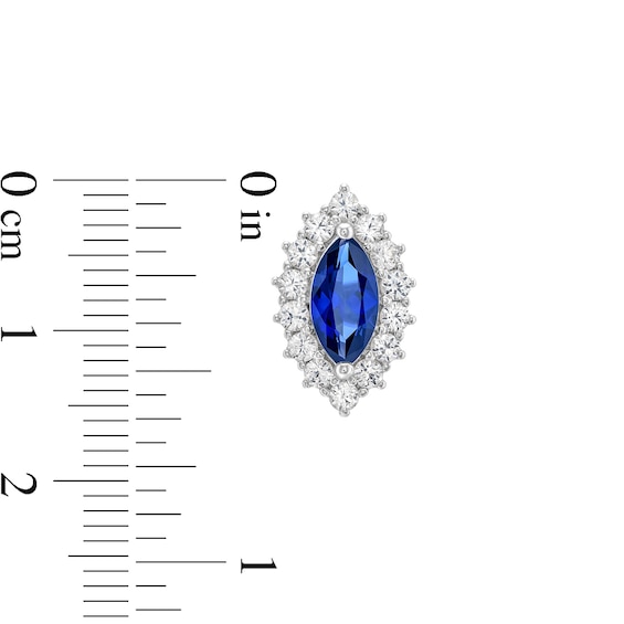 Marquise-Cut Blue and White Lab-Created Sapphire Frame Pendant, Ring and Stud Earrings Set in Sterling Silver - Size 7