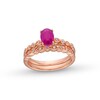 Thumbnail Image 1 of Oval Certified Ruby and 1/10 CT. T.W. Diamond Art Deco Double Row Engagement Ring in 10K Rose Gold