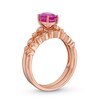 Thumbnail Image 3 of Oval Certified Ruby and 1/10 CT. T.W. Diamond Art Deco Double Row Engagement Ring in 10K Rose Gold