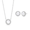 Thumbnail Image 1 of Button Freshwater Cultured Pearl Solitaire Beaded Frame Necklace and Stud Earrings Set in Sterling Silver-20"