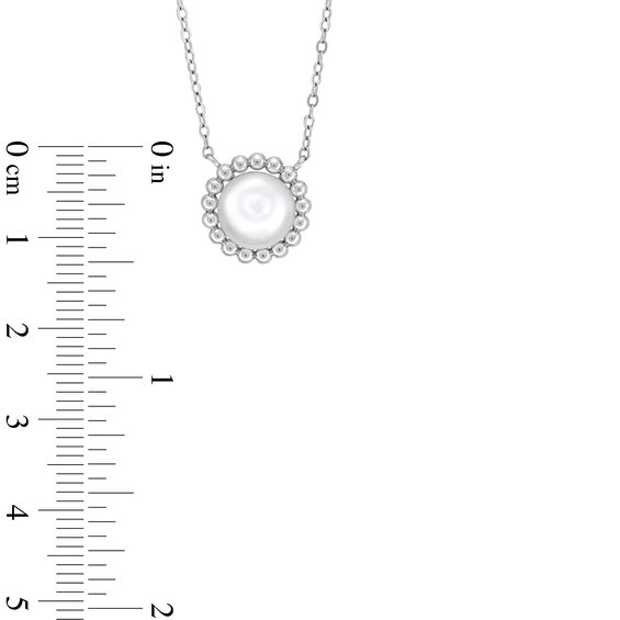 Button Freshwater Cultured Pearl Solitaire Beaded Frame Necklace and Stud Earrings Set in Sterling Silver-20"