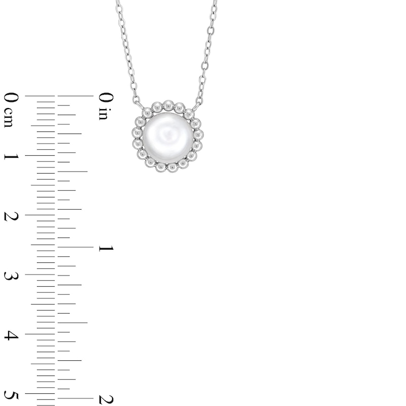 Main Image 4 of Button Freshwater Cultured Pearl Solitaire Beaded Frame Necklace and Stud Earrings Set in Sterling Silver-20"