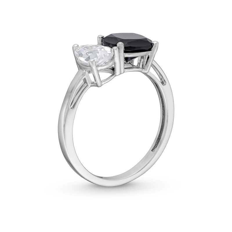 Cushion-Cut Black Onyx and Pear-Shaped White Lab-Created Sapphire Toi et Moi Ring in Sterling Silver