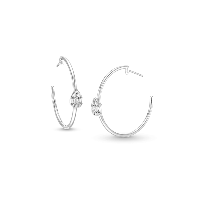 Main Image 1 of 1/4 CT. T.W. Diamond Pear-Shaped Composite J-Hoop Earrings in 10K White Gold